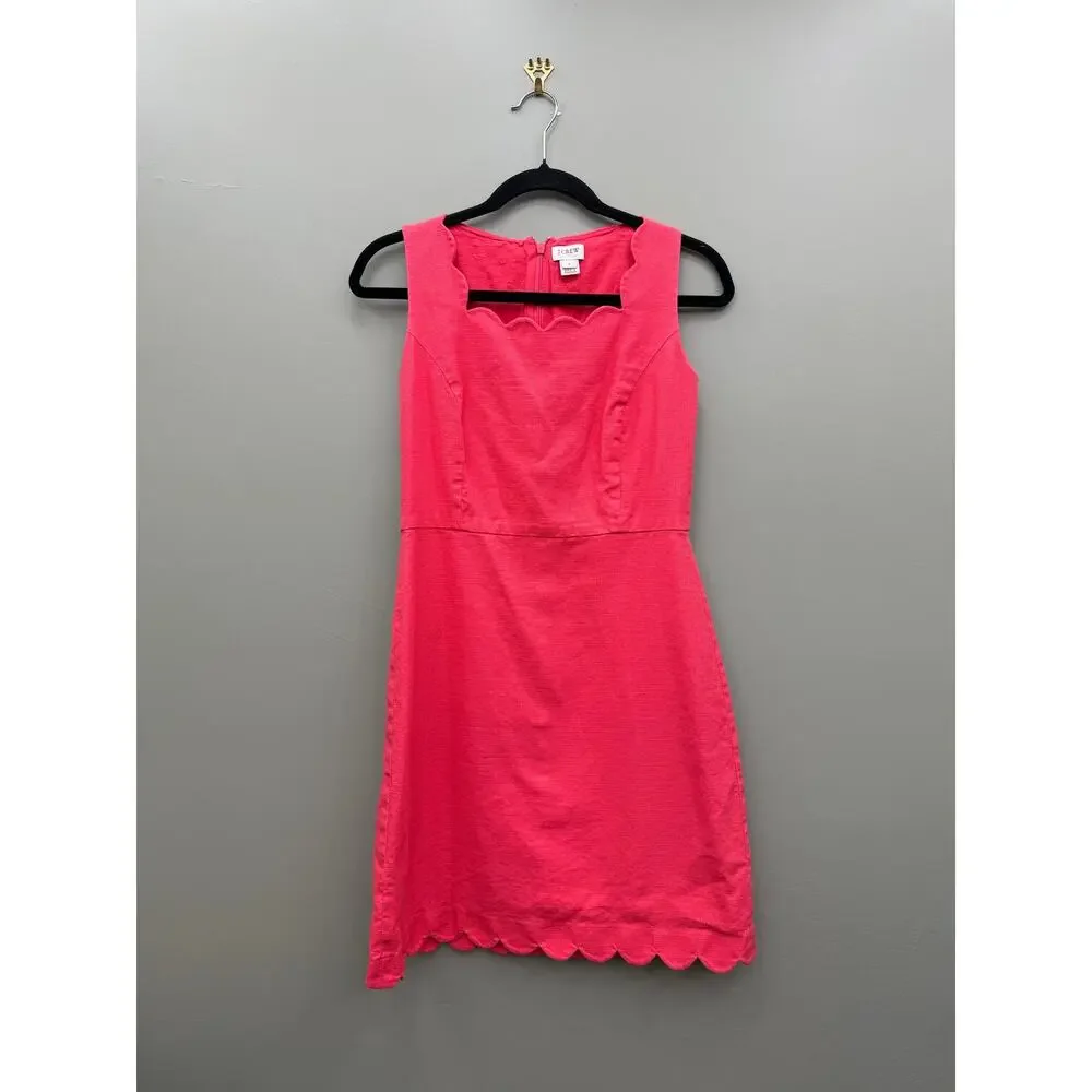 J.Crew 100% Cotton Scalloped Sheath Dress Size 6 Coral Pink
